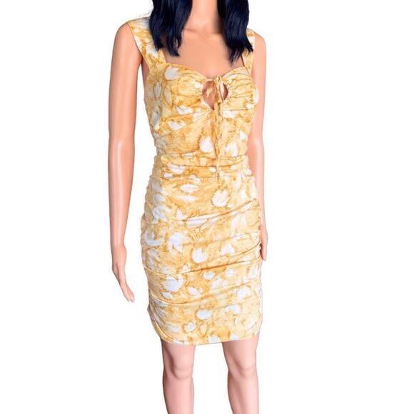 Louna Yellow Printed Cotton Blend Mini Dress - Picture 2 of 8